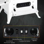Retro-style electric fireplace stove with flame effect, thermostat (950–1850 W), and overheat protection – White