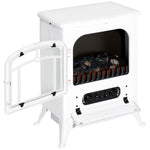 Retro-style electric fireplace stove with flame effect, thermostat (950–1850 W), and overheat protection – White