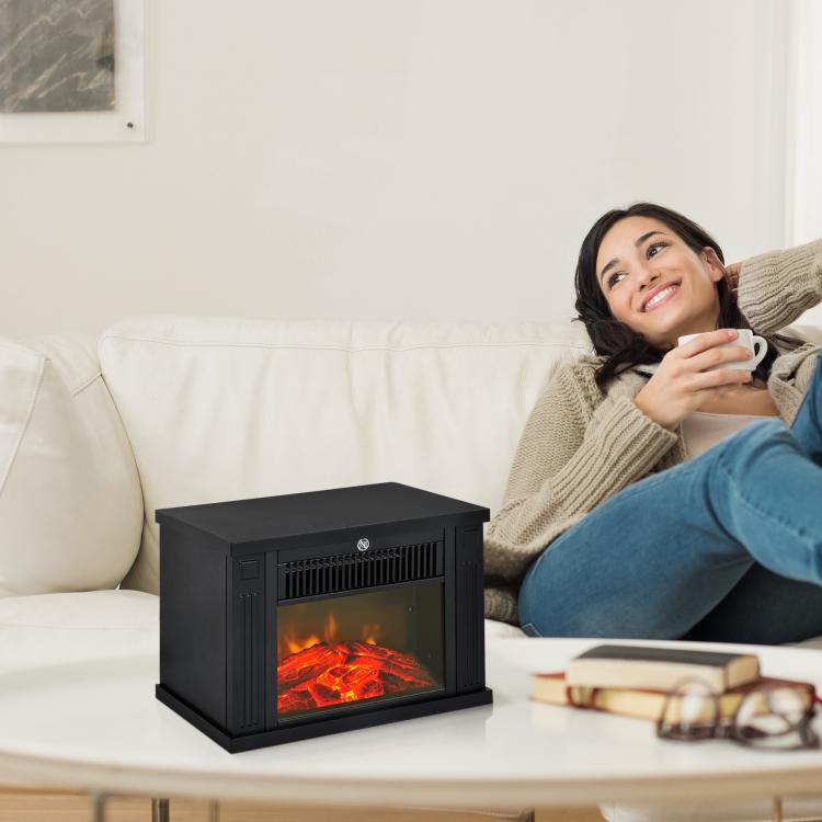 Contemporary-Style Electric Stove with Flame Effect and Thermostat (600–1200 W) – Black
