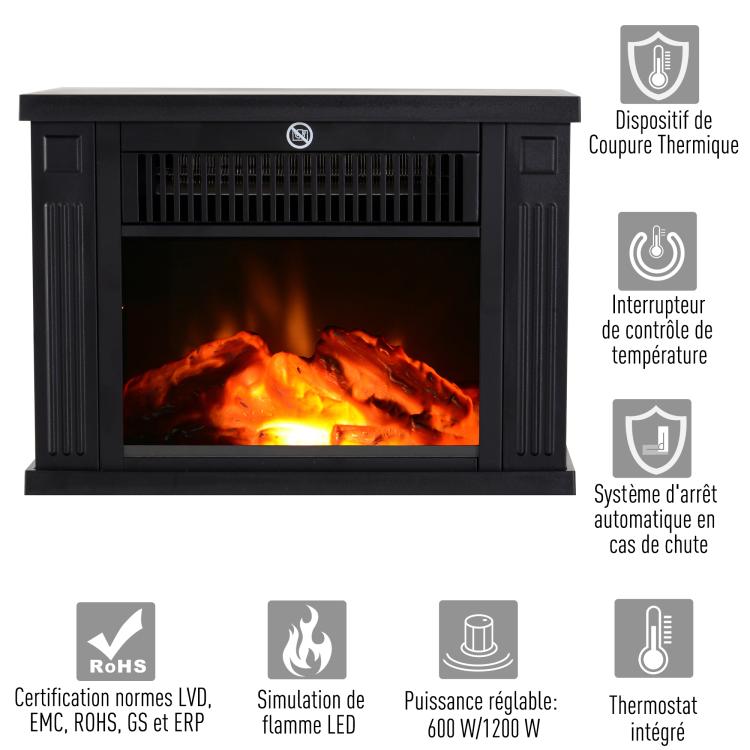 Contemporary-Style Electric Stove with Flame Effect and Thermostat (600–1200 W) – Black