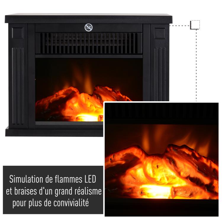 Contemporary-Style Electric Stove with Flame Effect and Thermostat (600–1200 W) – Black