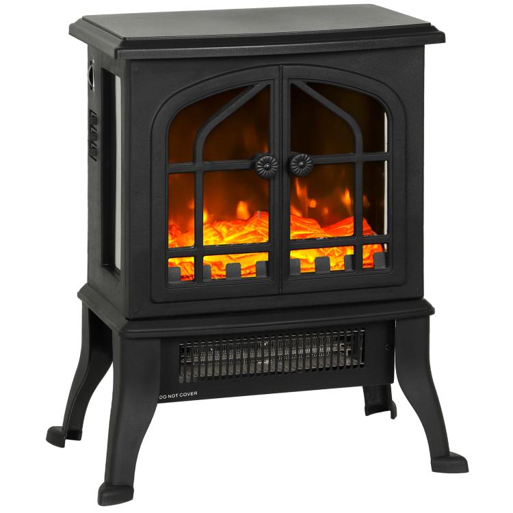 Freestanding Electric Fireplace 900/1800W, 3D Flame Effect, Adjustable Thermostat, Viewing Windows, for 15–30 square meter, Black
