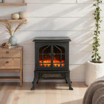 Freestanding Electric Fireplace 900/1800W, 3D Flame Effect, Adjustable Thermostat, Viewing Windows, for 15–30 square meter, Black