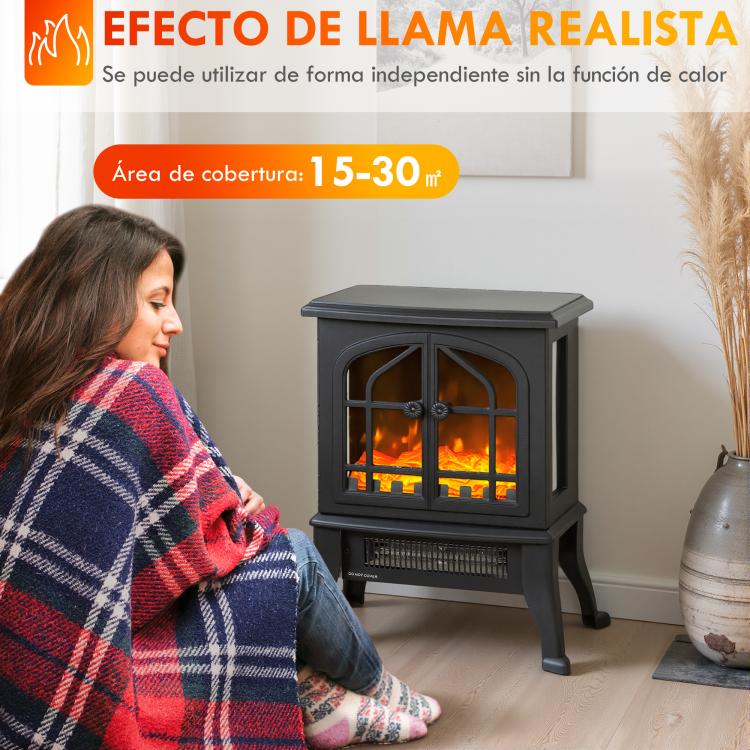 Freestanding Electric Fireplace 900/1800W, 3D Flame Effect, Adjustable Thermostat, Viewing Windows, for 15–30 square meter, Black
