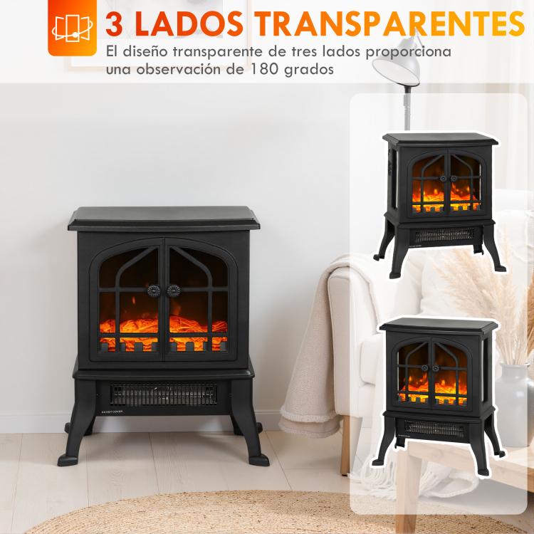 Freestanding Electric Fireplace 900/1800W, 3D Flame Effect, Adjustable Thermostat, Viewing Windows, for 15–30 square meter, Black