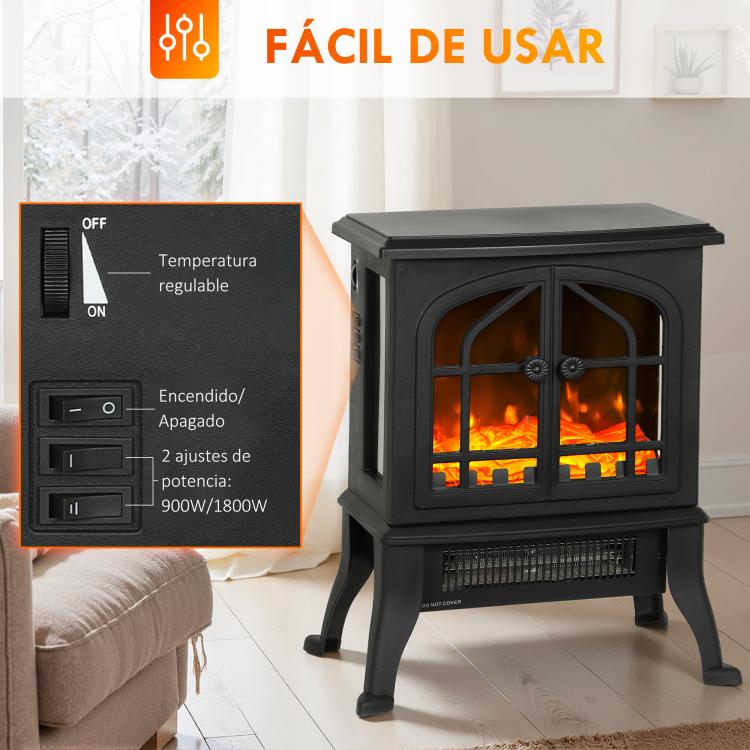 Freestanding Electric Fireplace 900/1800W, 3D Flame Effect, Adjustable Thermostat, Viewing Windows, for 15–30 square meter, Black