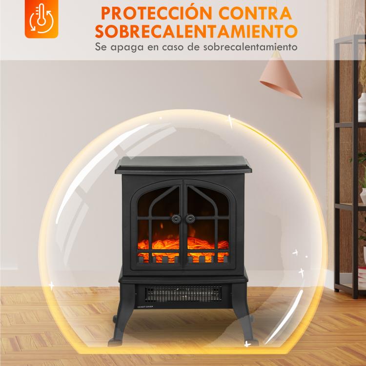 Freestanding Electric Fireplace 900/1800W, 3D Flame Effect, Adjustable Thermostat, Viewing Windows, for 15–30 square meter, Black