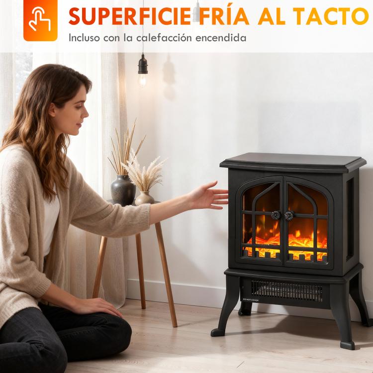 Freestanding Electric Fireplace 900/1800W, 3D Flame Effect, Adjustable Thermostat, Viewing Windows, for 15–30 square meter, Black