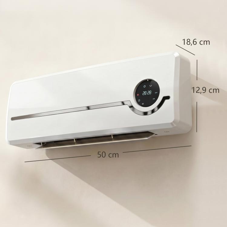 2000W Wall-Mounted Low-Energy Electric Heater with 3 Modes, LED Display, Thermostat, Timer, and Oscillation – White