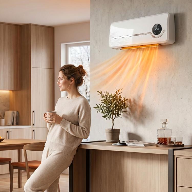 2000W Wall-Mounted Low-Energy Electric Heater with 3 Modes, LED Display, Thermostat, Timer, and Oscillation – White