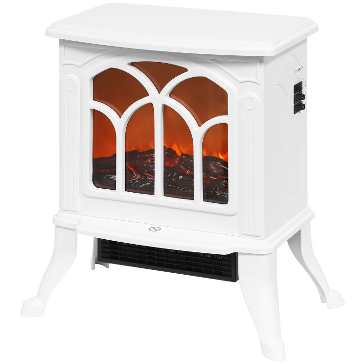 Freestanding Electric Fireplace 750/1500 W with 2 Power Levels, Flame Effect, 15–20 square meter Coverage Area – White