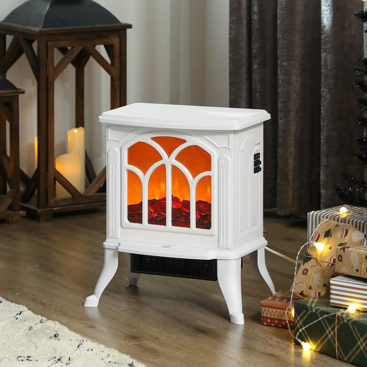 Freestanding Electric Fireplace 750/1500 W with 2 Power Levels, Flame Effect, 15–20 square meter Coverage Area – White