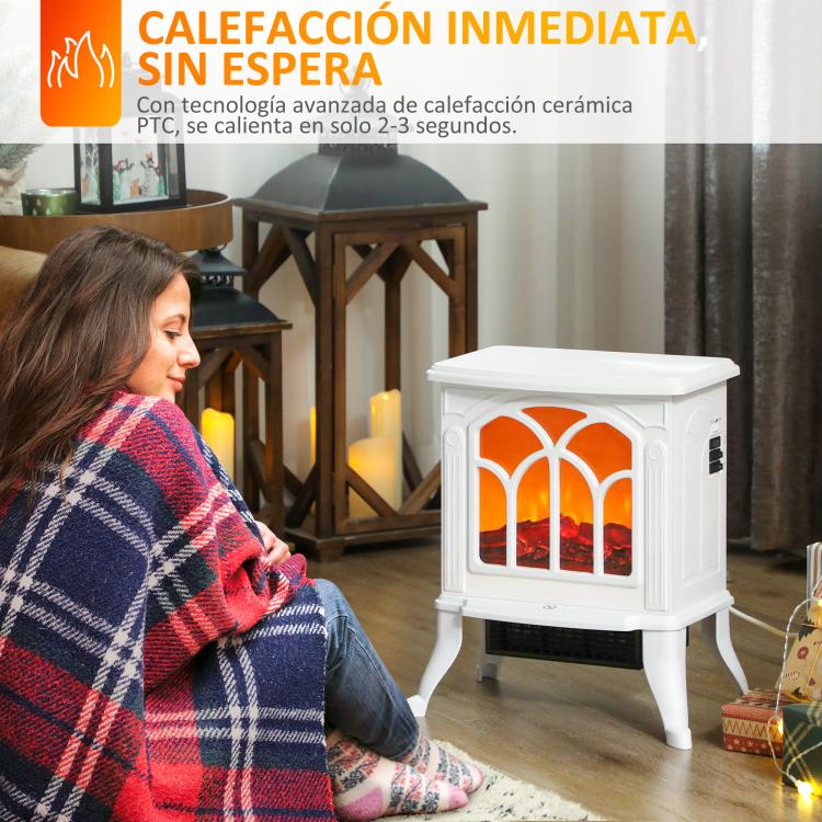Freestanding Electric Fireplace 750/1500 W with 2 Power Levels, Flame Effect, 15–20 square meter Coverage Area – White