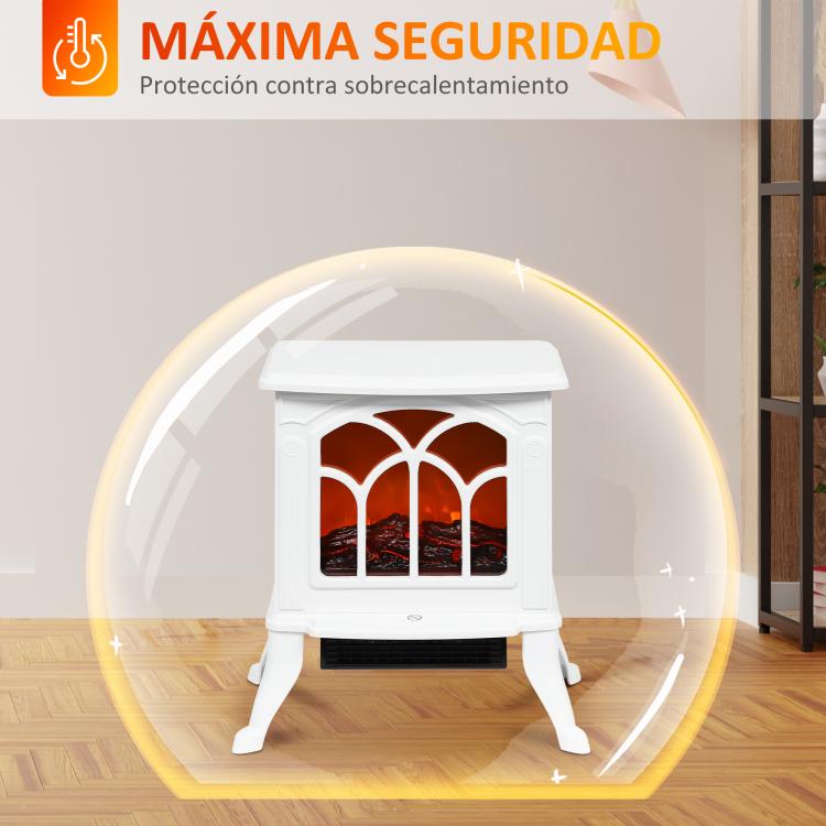 Freestanding Electric Fireplace 750/1500 W with 2 Power Levels, Flame Effect, 15–20 square meter Coverage Area – White
