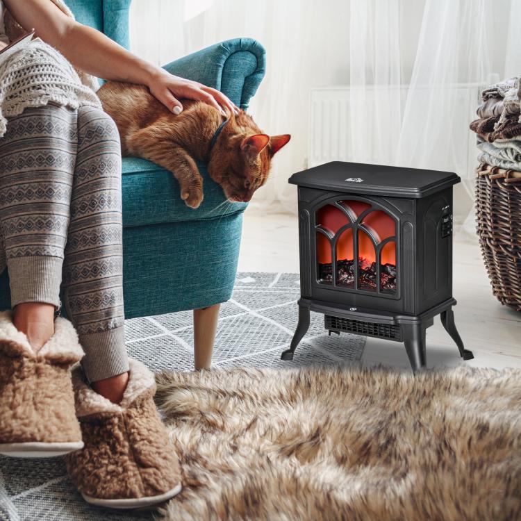Freestanding Electric Fireplace 750/1500 W with 2 Power Levels and Flame Effect – Coverage Area 15–20 m2 – Black