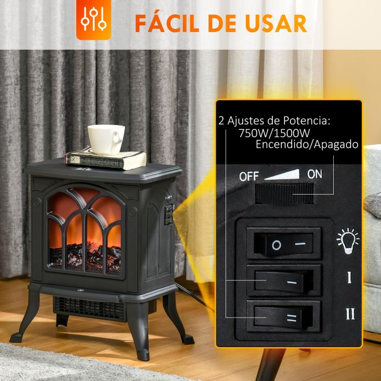 Freestanding Electric Fireplace 750/1500 W with 2 Power Levels and Flame Effect – Coverage Area 15–20 m2 – Black
