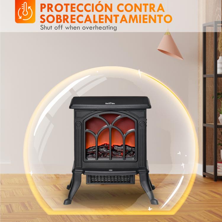 Freestanding Electric Fireplace 750/1500 W with 2 Power Levels and Flame Effect – Coverage Area 15–20 m2 – Black