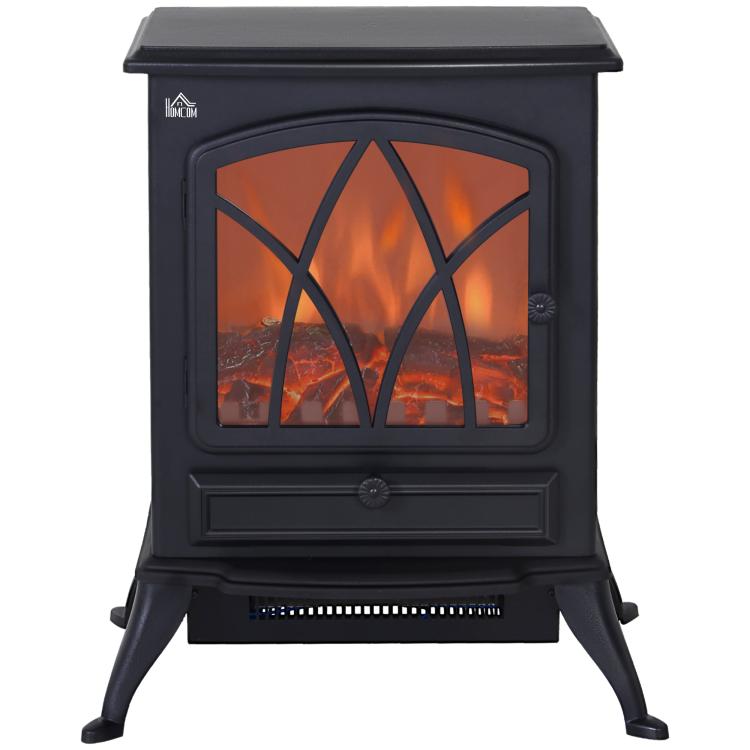 Portable Electric Fireplace 1000W/2000W – Quiet Freestanding Heater with Flame Effect and 30m2 Coverage – Black