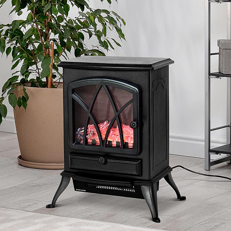 Portable Electric Fireplace 1000W/2000W – Quiet Freestanding Heater with Flame Effect and 30m2 Coverage – Black