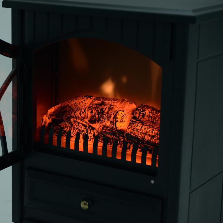 Portable Electric Fireplace 1000W/2000W – Quiet Freestanding Heater with Flame Effect and 30m2 Coverage – Black