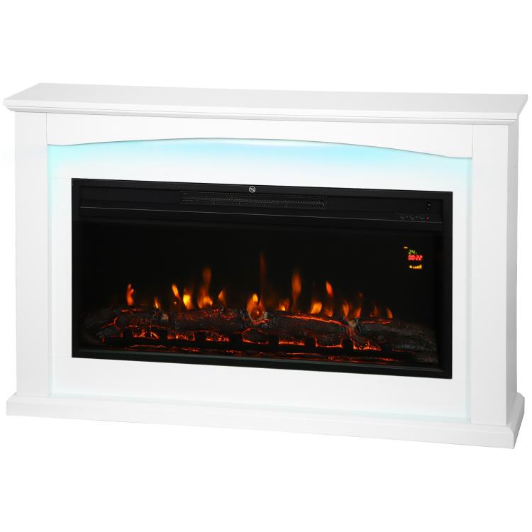 1000W/2000W electric fireplace, decorative faux fireplace, flame effect with 5 adjustable brightness levels, 121x25x77cm, white