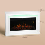 1000W/2000W electric fireplace, decorative faux fireplace, flame effect with 5 adjustable brightness levels, 121x25x77cm, white
