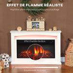 1000W/2000W electric fireplace, decorative faux fireplace, flame effect with 5 adjustable brightness levels, 121x25x77cm, white