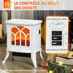 Freestanding electric fireplace 750/1500 W, decorative faux fireplace with LED flame effect, 37.3 x 23.1 x 44 cm, white