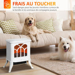 Freestanding electric fireplace 750/1500 W, decorative faux fireplace with LED flame effect, 37.3 x 23.1 x 44 cm, white