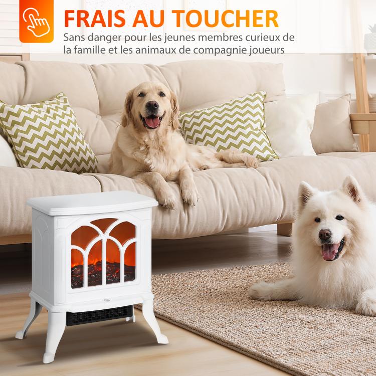 Freestanding electric fireplace 750/1500 W, decorative faux fireplace with LED flame effect, 37.3 x 23.1 x 44 cm, white