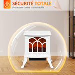 Freestanding electric fireplace 750/1500 W, decorative faux fireplace with LED flame effect, 37.3 x 23.1 x 44 cm, white