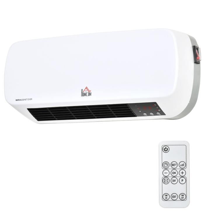 2000W wall-mounted fan heater - PTC ceramic heating - 3 power levels - remote control included, white/black
