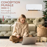 2000W wall-mounted fan heater - PTC ceramic heating - 3 power levels - remote control included, white/black