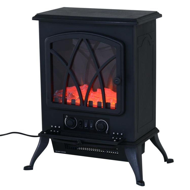 Electric fireplace with heater, electric fireplace with LED flame effect, 1000/2000W decorative fireplace, electric fireplace stove, black