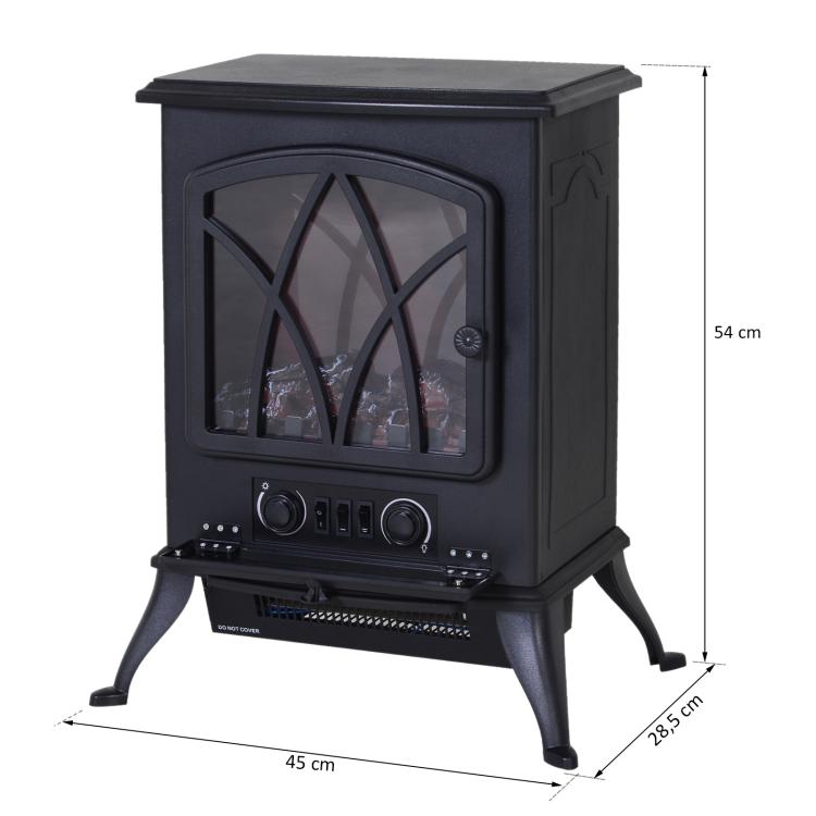 Electric fireplace with heater, electric fireplace with LED flame effect, 1000/2000W decorative fireplace, electric fireplace stove, black