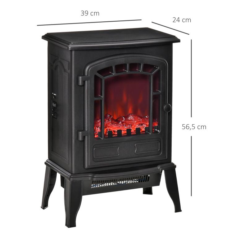 Electric floor fireplace, 2 heat settings, realistic flame effect, versatile