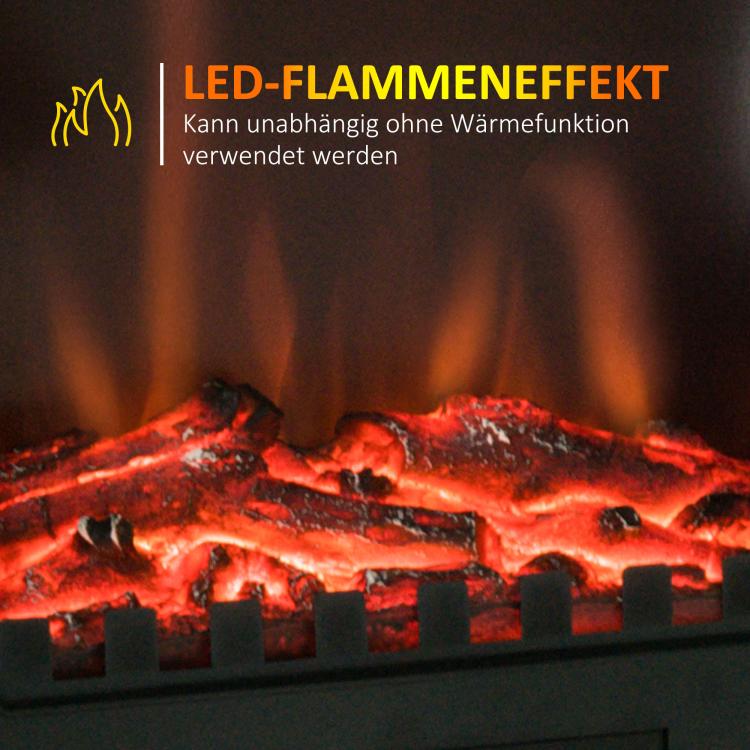 Electric fireplace, LED flames, 1000/2000 W, adjustable temperature & brightness, metal, 39 x 23 x 56.5 cm