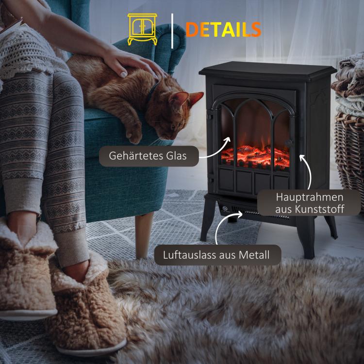 Electric fireplace, LED flames, 1000/2000 W, adjustable temperature & brightness, metal, 39 x 23 x 56.5 cm