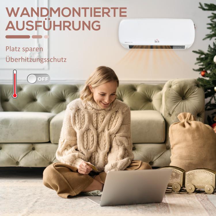2000W Wall-Mounted Fan Heater with Remote Control, 2 Heating Modes, LED Display, and 12-Hour Timer for Bathrooms