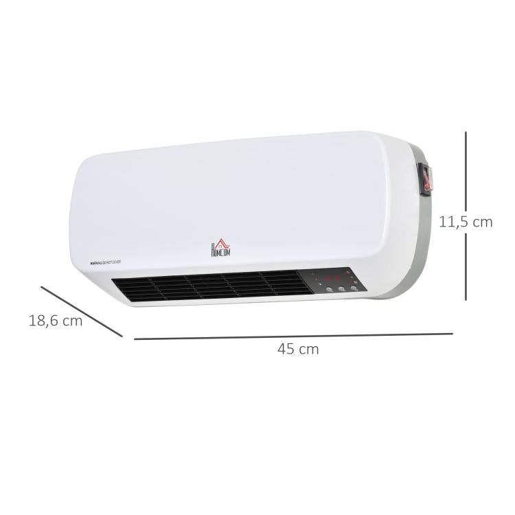 2000W Wall-Mounted Fan Heater with Remote Control, 2 Heating Modes, LED Display, and 12-Hour Timer for Bathrooms