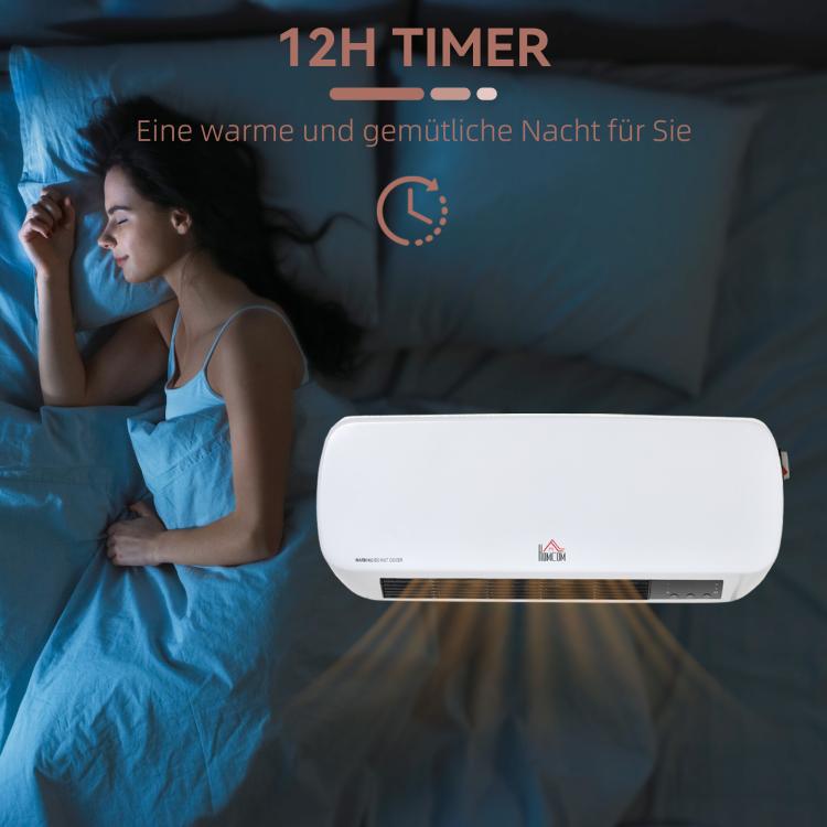 2000W Wall-Mounted Fan Heater with Remote Control, 2 Heating Modes, LED Display, and 12-Hour Timer for Bathrooms