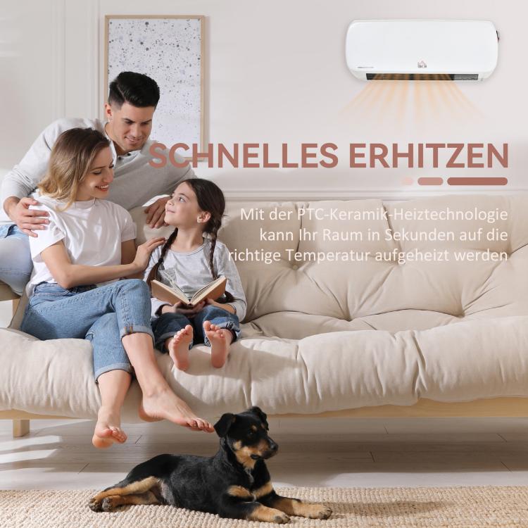 2000W Wall-Mounted Fan Heater with Remote Control, 2 Heating Modes, LED Display, and 12-Hour Timer for Bathrooms