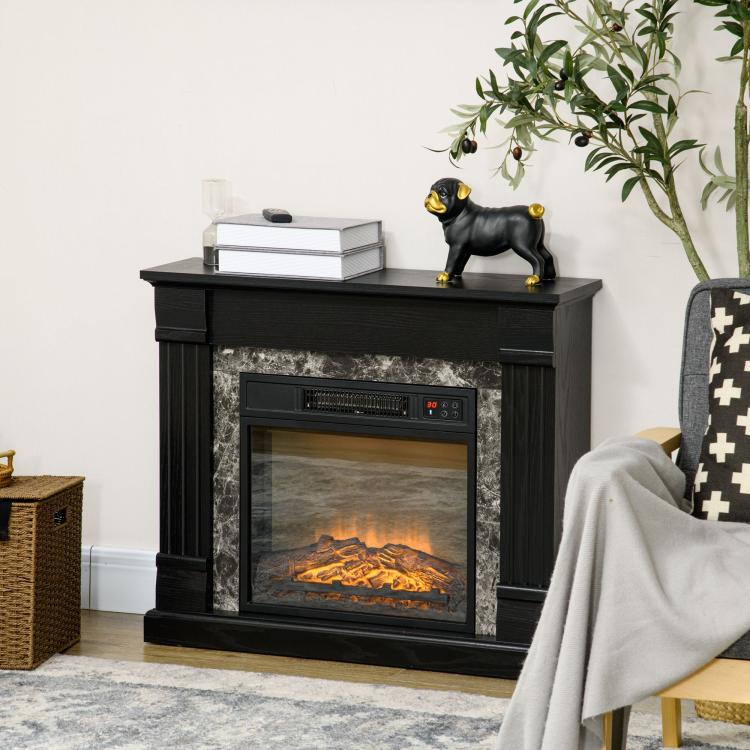 Freestanding Electric Fireplace with Timer, Adjustable Flame and Temperature, 80x21.6x67.8 cm, Black