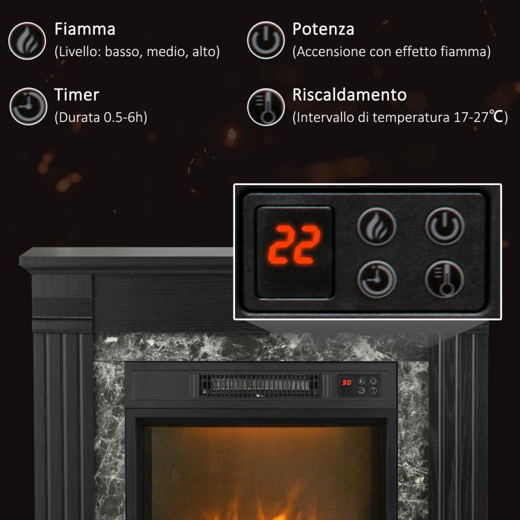 Freestanding Electric Fireplace with Timer, Adjustable Flame and Temperature, 80x21.6x67.8 cm, Black