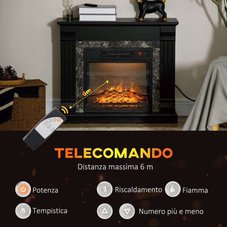 Freestanding Electric Fireplace with Timer, Adjustable Flame and Temperature, 80x21.6x67.8 cm, Black