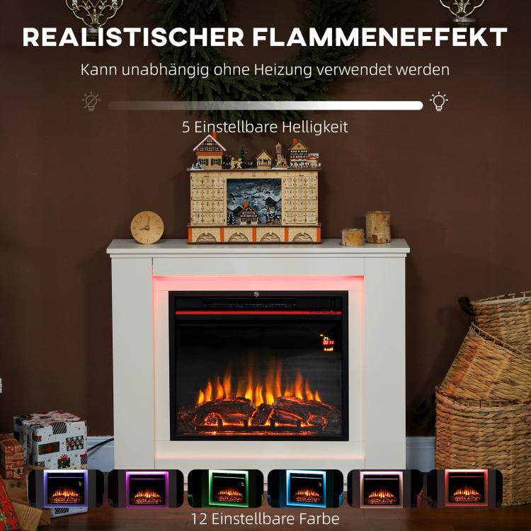 Electric fireplace, realistic flames with 12 colors, 5 brightness levels, remote control, timer, black
