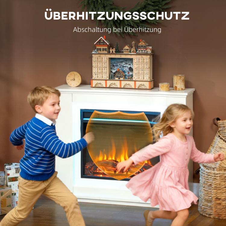 Electric fireplace, realistic flames with 12 colors, 5 brightness levels, remote control, timer, black