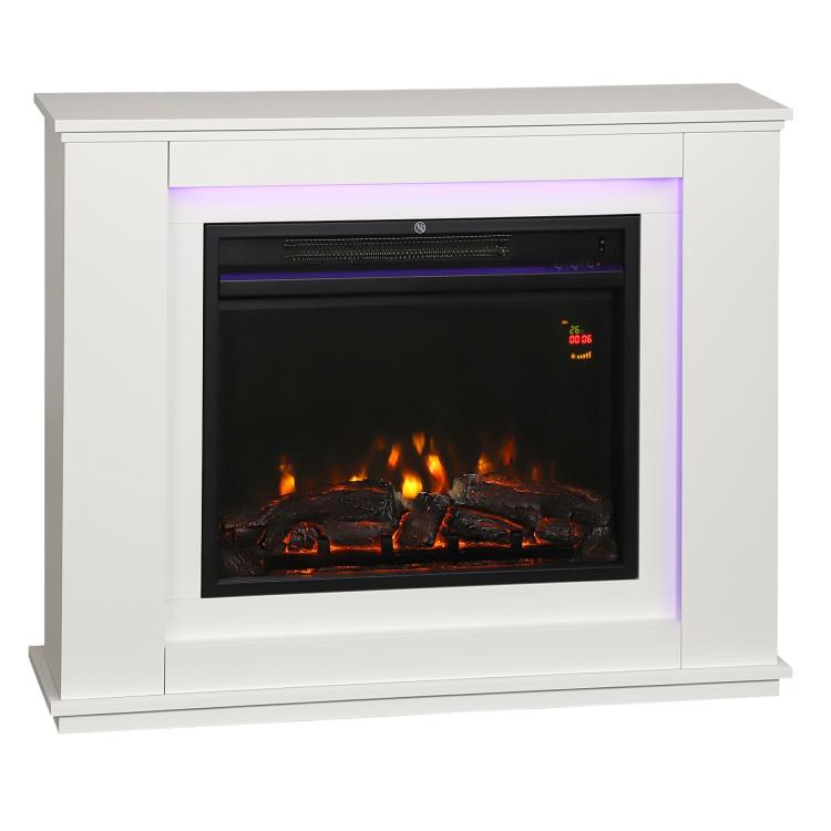 1000/2000W Electric Fireplace with Flame Effect (5 Brightness Levels & 12 Colors) for 30 square meter – White