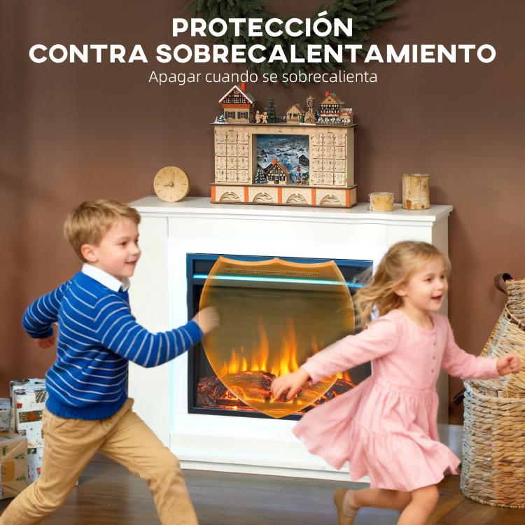 1000/2000W Electric Fireplace with Flame Effect (5 Brightness Levels & 12 Colors) for 30 square meter – White