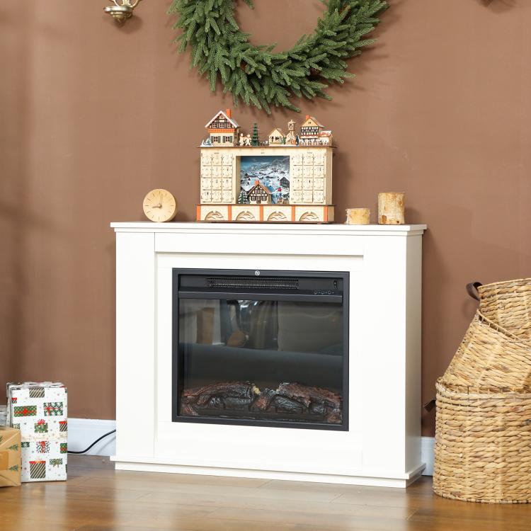 1000/2000W Electric Fireplace with Flame Effect (5 Brightness Levels & 12 Colors) for 30 square meter – White